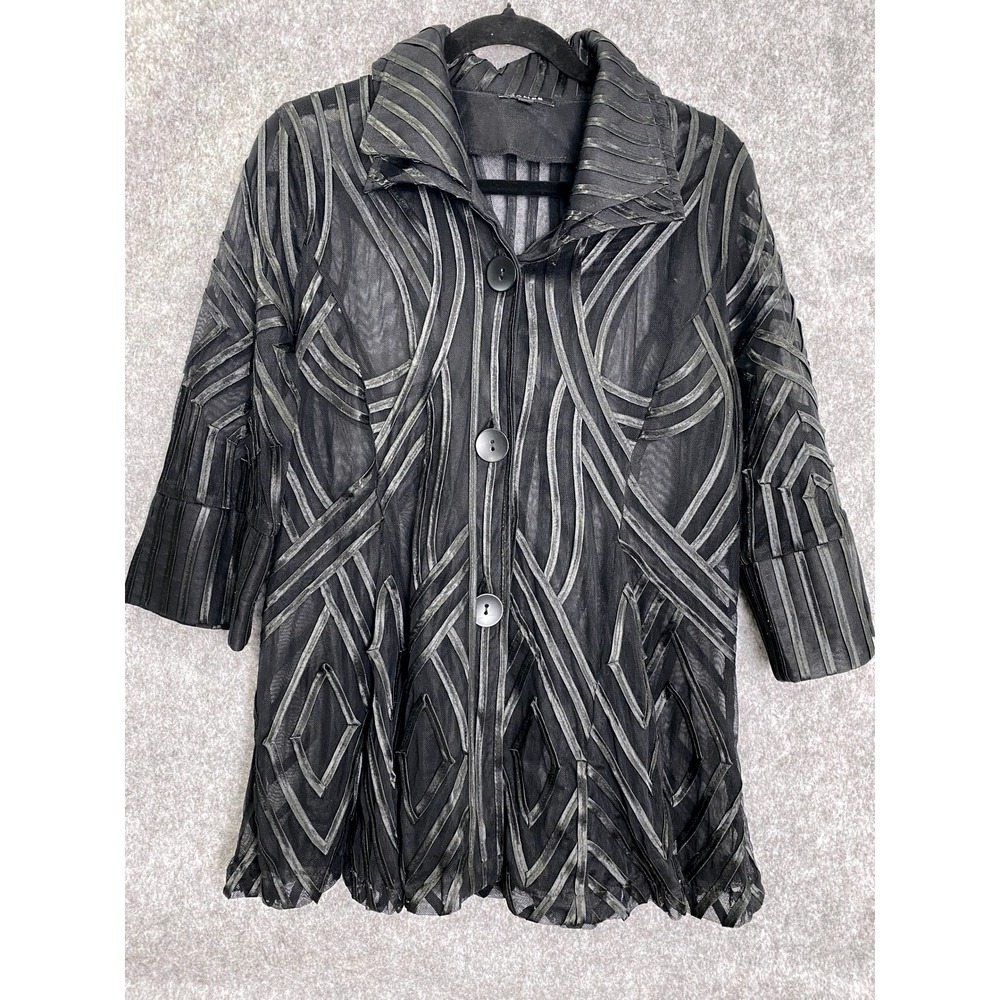 Damee Jacket Black Sheer Mesh Ribbon Applique Kimono Topper S Avant Garde